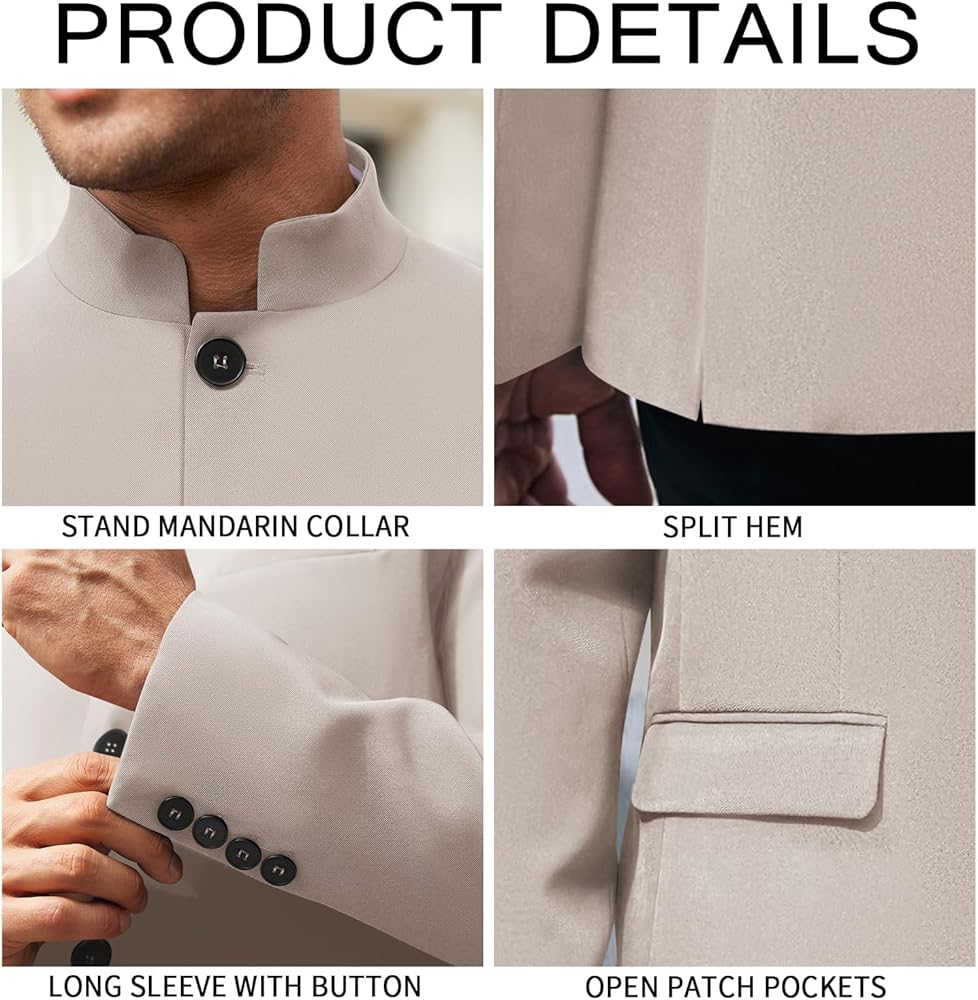 Mens Casual Suit Blazer Jackets Stand Mandarin Collar Lightweight